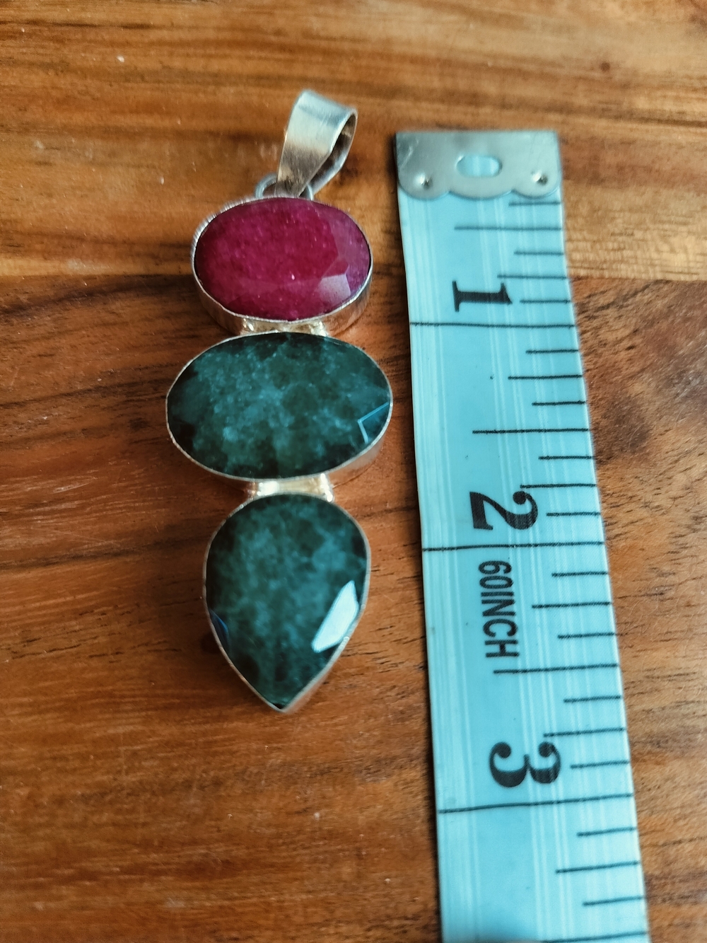 Sterling Silver Trio Gemstone Pendant in Green and Pink